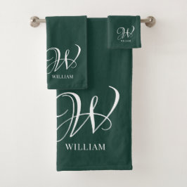 Initiaal gepersonaliseerd Elegant Emerald Monogram Bad Handdoek
