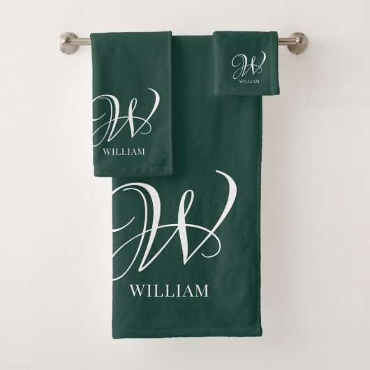 Initiaal gepersonaliseerd Elegant Emerald Monogram Bad Handdoek (Insitu)