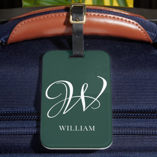 Initiaal gepersonaliseerd Elegant Emerald Monogram Bagagelabel (Voorkant Insitu 2)