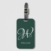 Initiaal gepersonaliseerd Elegant Emerald Monogram Bagagelabel (Voorkant (verticaal))