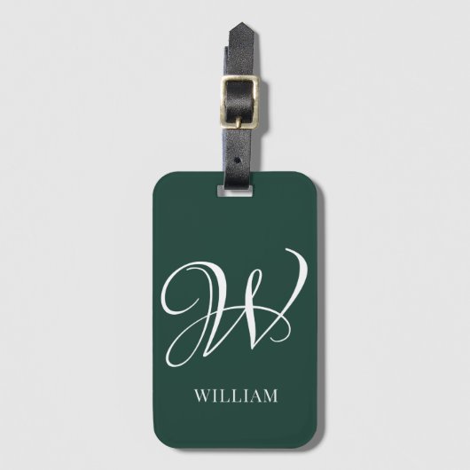 Initiaal gepersonaliseerd Elegant Emerald Monogram Bagagelabel (Voorkant (verticaal))