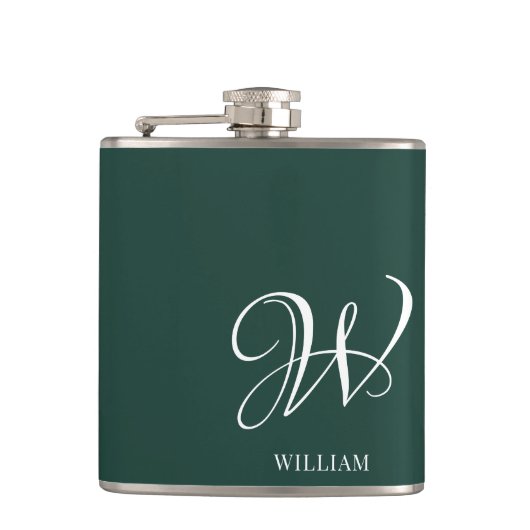 Initiaal gepersonaliseerd Elegant Emerald Monogram Heupfles (Voorkant)
