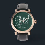Initiaal gepersonaliseerd Elegant Emerald Monogram Horloge<br><div class="desc">Eenvoudige stijlvolle aangepaste initiaal monogram in de moderne typografie. Perfect cadeau op maat met een persoonlijk tintje</div>