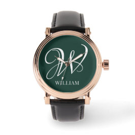 Initiaal gepersonaliseerd Elegant Emerald Monogram Horloge