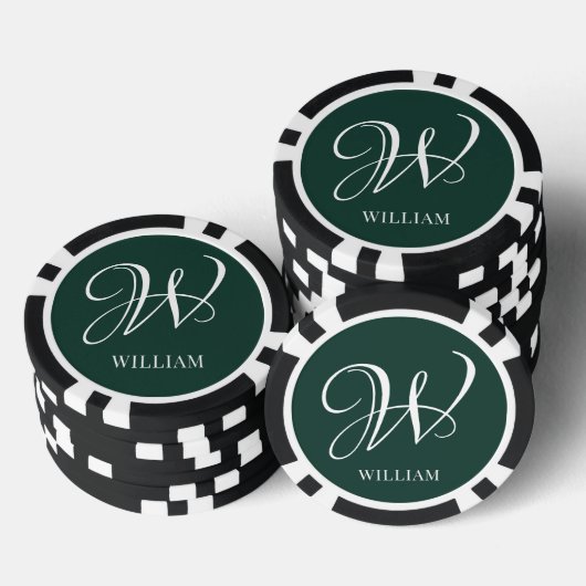 Initiaal gepersonaliseerd Elegant Emerald Monogram Poker Chips (Opstapeling)