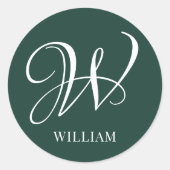Initiaal gepersonaliseerd Elegant Emerald Monogram Ronde Sticker (Voorkant)