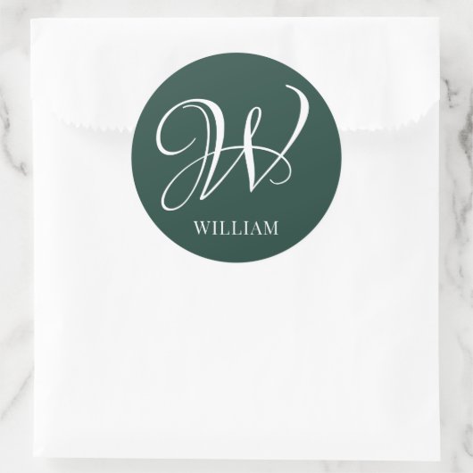Initiaal gepersonaliseerd Elegant Emerald Monogram Ronde Sticker (Tas)