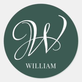 Initiaal gepersonaliseerd Elegant Emerald Monogram Ronde Sticker