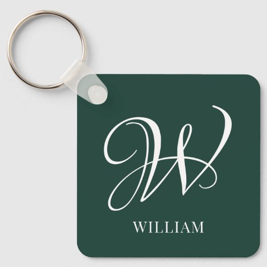 Initiaal gepersonaliseerd Elegant Emerald Monogram Sleutelhanger (Voorkant)