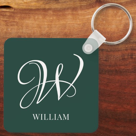 Initiaal gepersonaliseerd Elegant Emerald Monogram Sleutelhanger (Achterkant)