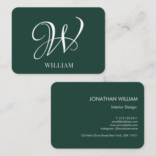 Initiaal gepersonaliseerd Elegant Emerald Monogram Visitekaartje (Voorkant / Achterkant)