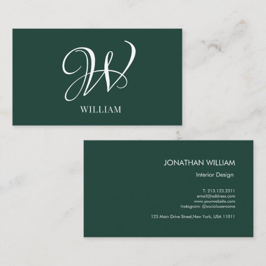 Initiaal gepersonaliseerd Elegant Emerald Monogram Visitekaartje (Voorkant / Achterkant)