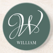 Initiaal gepersonaliseerd Elegant Emerald Monogram Zandsteen Onderzetter (Voorkant)