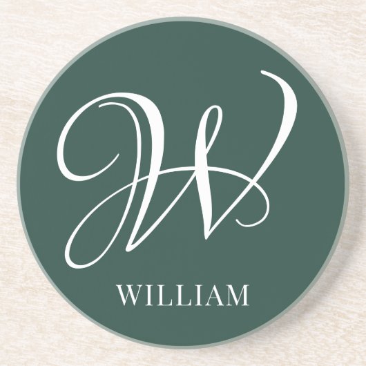 Initiaal gepersonaliseerd Elegant Emerald Monogram Zandsteen Onderzetter (Voorkant)