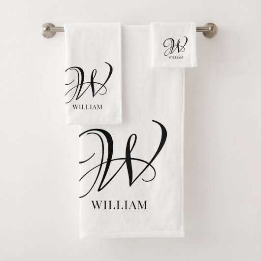 Initiaal gepersonaliseerd elegant wit monogram bad handdoek (Insitu)