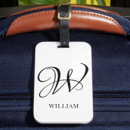 Initiaal gepersonaliseerd elegant wit monogram bagagelabel