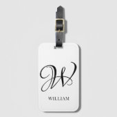 Initiaal gepersonaliseerd elegant wit monogram bagagelabel (Voorkant (verticaal))