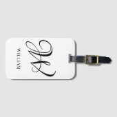 Initiaal gepersonaliseerd elegant wit monogram bagagelabel (Voorkant (horizontaal))