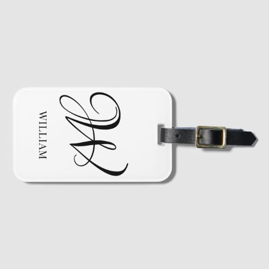 Initiaal gepersonaliseerd elegant wit monogram bagagelabel (Voorkant (horizontaal))