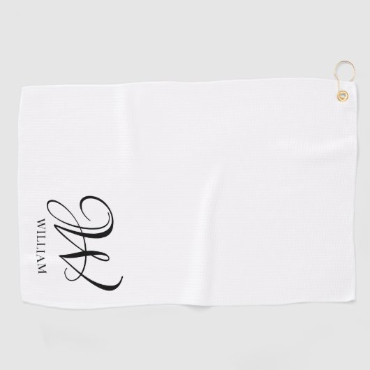 Initiaal gepersonaliseerd elegant wit monogram golfhanddoek (Horizontaal)