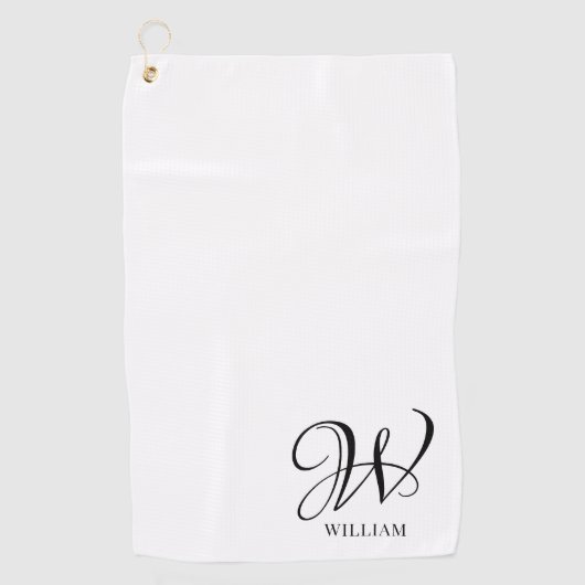 Initiaal gepersonaliseerd elegant wit monogram golfhanddoek (Voorkant)