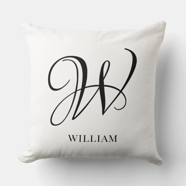 Initiaal gepersonaliseerd elegant wit monogram kussen (Voorkant)