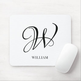 Initiaal gepersonaliseerd elegant wit monogram muismat
