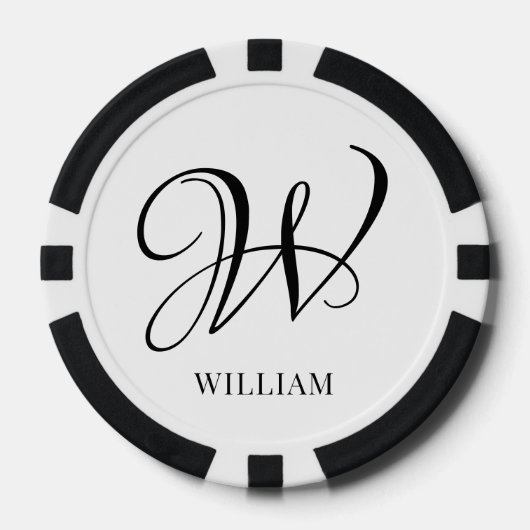 Initiaal gepersonaliseerd elegant wit monogram poker chips (Voorkant)