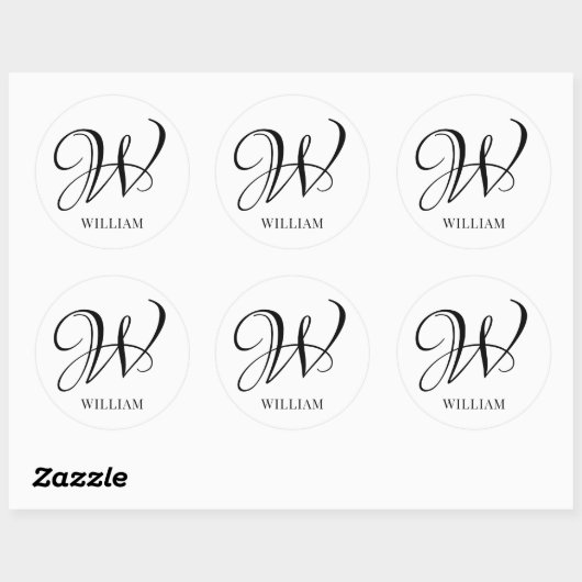 Initiaal gepersonaliseerd elegant wit monogram ronde sticker (Vel)