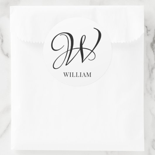 Initiaal gepersonaliseerd elegant wit monogram ronde sticker (Tas)