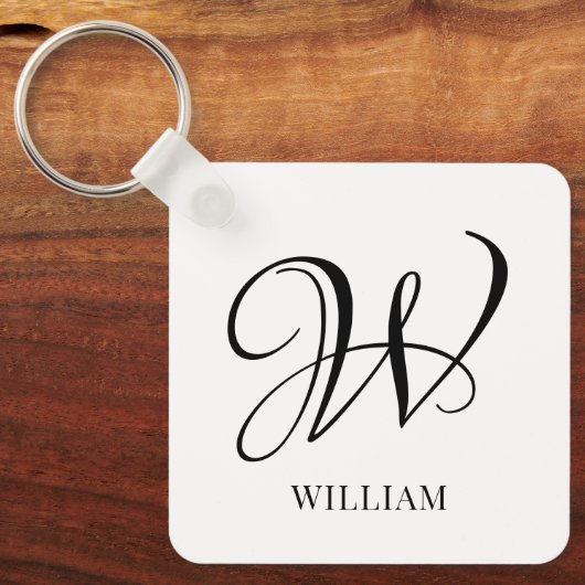 Initiaal gepersonaliseerd elegant wit monogram sleutelhanger (Voorkant)