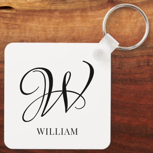 Initiaal gepersonaliseerd elegant wit monogram sleutelhanger (Achterkant)