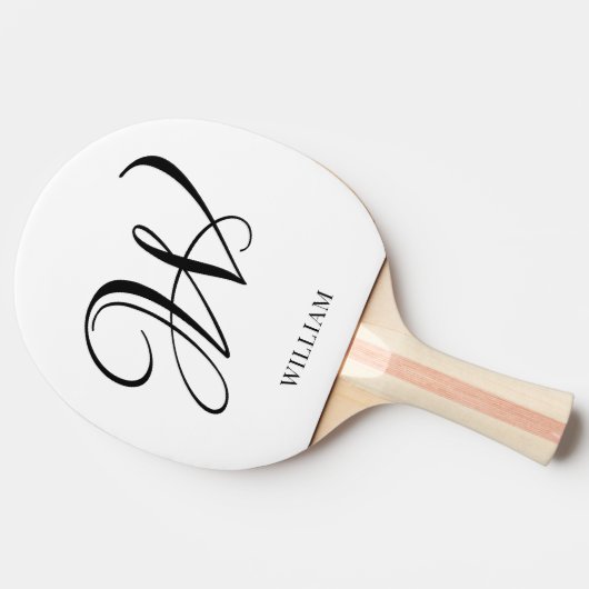Initiaal gepersonaliseerd elegant wit monogram tafeltennisbatje (Zijkant)