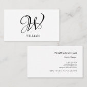 Initiaal gepersonaliseerd elegant wit monogram visitekaartje (Voorkant / Achterkant)