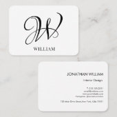Initiaal gepersonaliseerd elegant wit monogram visitekaartje (Voorkant / Achterkant)
