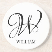 Initiaal gepersonaliseerd elegant wit monogram zandsteen onderzetter (Voorkant)