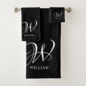 Initiaal gepersonaliseerd Elegant Zwart Monogram Bad Handdoek (Insitu)