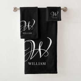 Initiaal gepersonaliseerd Elegant Zwart Monogram Bad Handdoek