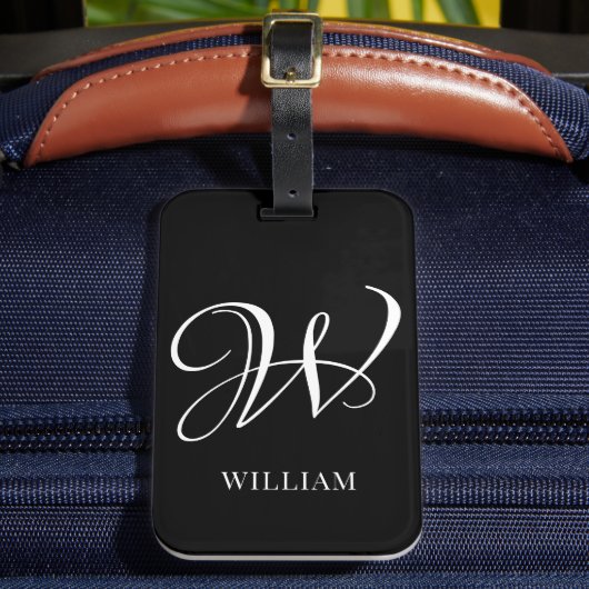 Initiaal gepersonaliseerd Elegant Zwart Monogram Bagagelabel (Voorkant Insitu 2)