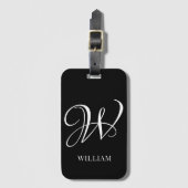 Initiaal gepersonaliseerd Elegant Zwart Monogram Bagagelabel (Voorkant (verticaal))