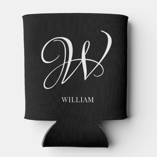 Initiaal gepersonaliseerd Elegant Zwart Monogram Blikjeskoeler (Achterkant)