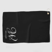 Initiaal gepersonaliseerd Elegant Zwart Monogram Golfhanddoek (Horizontaal)