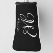 Initiaal gepersonaliseerd Elegant Zwart Monogram Golfheadcover (Draai 90)