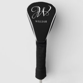 Initiaal gepersonaliseerd Elegant Zwart Monogram Golfheadcover