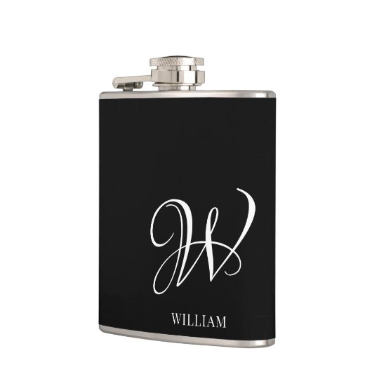 Initiaal gepersonaliseerd Elegant Zwart Monogram Heupfles (Links)