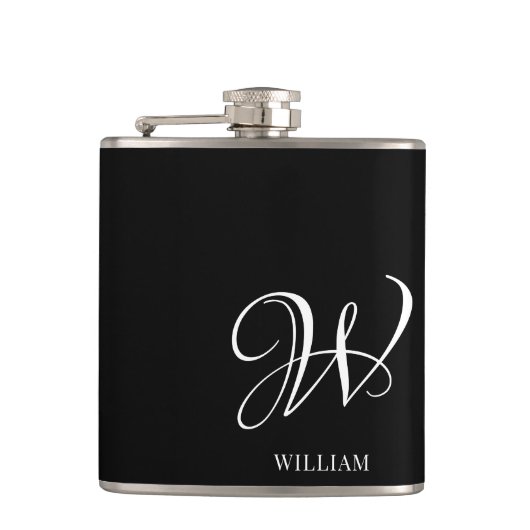Initiaal gepersonaliseerd Elegant Zwart Monogram Heupfles (Voorkant)
