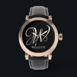 Initiaal gepersonaliseerd Elegant Zwart Monogram Horloge<br><div class="desc">Eenvoudige stijlvolle aangepaste initiaal monogram in de moderne typografie. Perfect cadeau op maat met een persoonlijk tintje</div>
