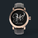 Initiaal gepersonaliseerd Elegant Zwart Monogram Horloge<br><div class="desc">Eenvoudige stijlvolle aangepaste initiaal monogram in de moderne typografie. Perfect cadeau op maat met een persoonlijk tintje</div>