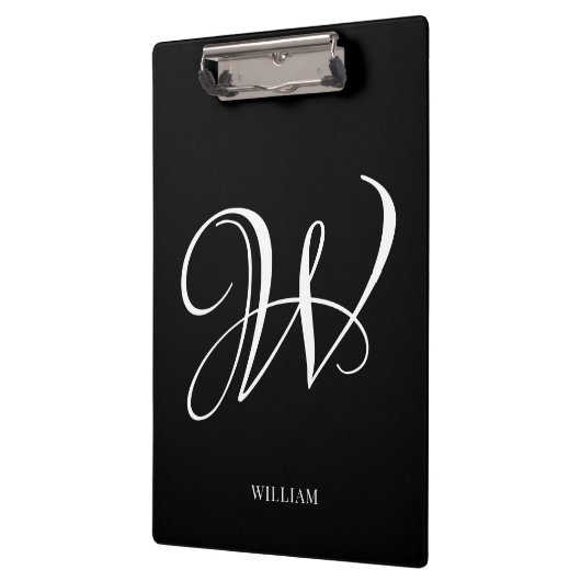 Initiaal gepersonaliseerd Elegant Zwart Monogram Klembord (Links)