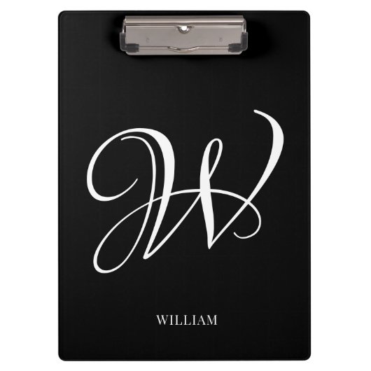 Initiaal gepersonaliseerd Elegant Zwart Monogram Klembord (Voorkant)